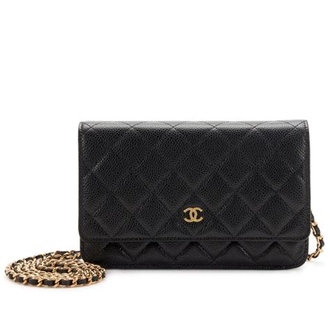 chanel black caviar with gold chain